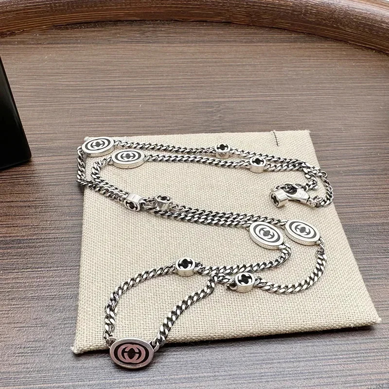 925 Vintage Black Rubber Side Chain Necklace Pendant