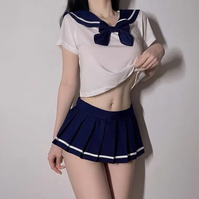 

Sexy School Girl Erotic Lingerie Temptation Cute Bow Pleated Skirt Suit