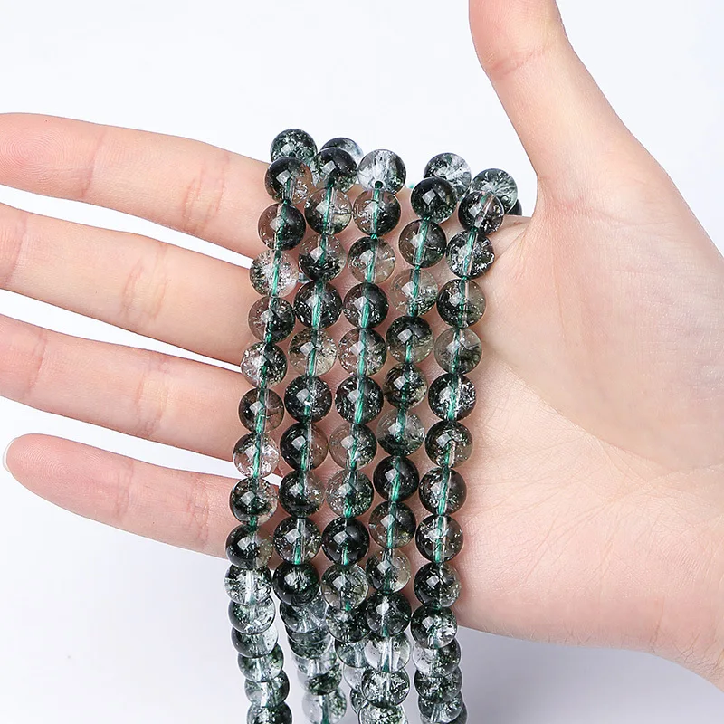 Natural Stone Beads Green Ghost Quartz Round Loose Beads For Jewelry Making DIY Bracelet Ear Studs Accessories Wholesale