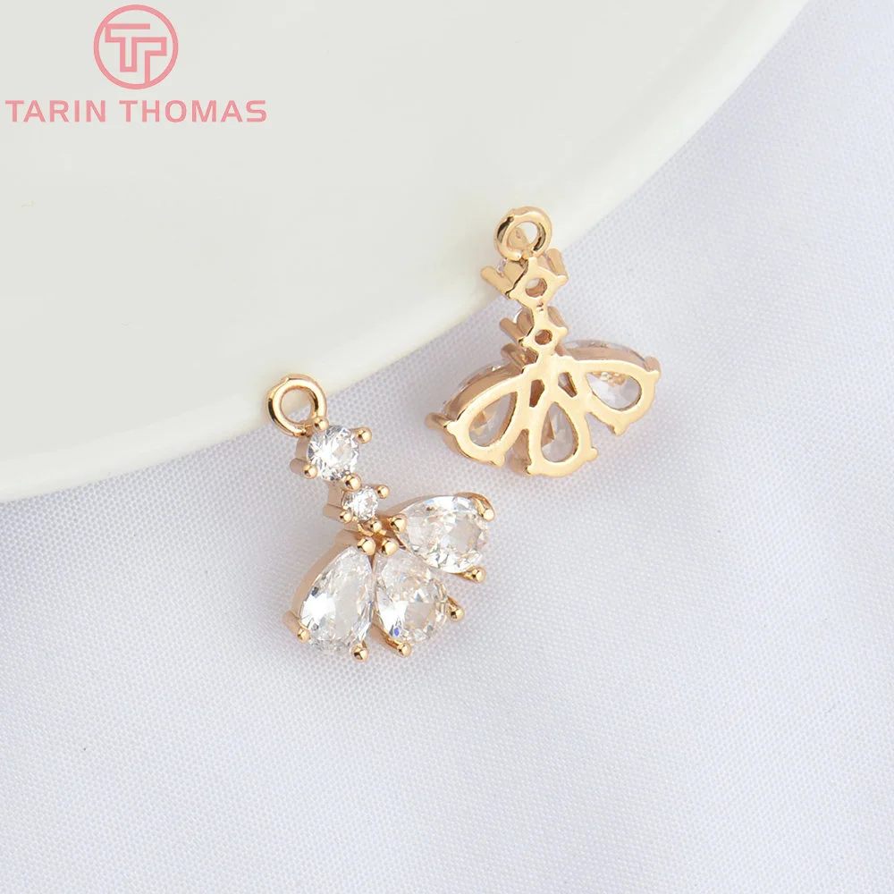 

(4864) 10PCS 13.5x14MM 24K Champagne Gold Color Brass with Zircon Charms Pendants High Quality Jewelry Making Findings Wholesale