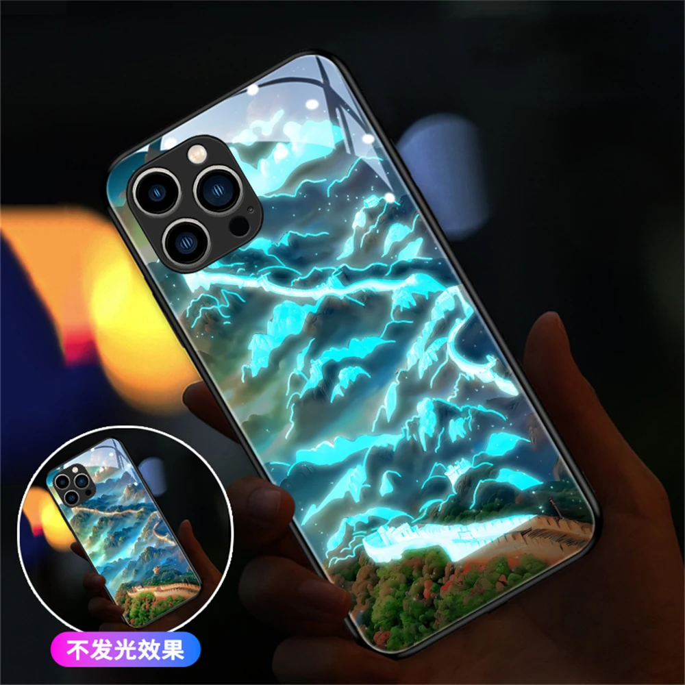 

The Great Wall Pattern LED Light Glowing Luminous Phone Case Gifts For Samsung S24 S23 S22 S21 S20 FE Note 10 20 Plus Ultra A54