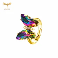 18 Colors Zircon Butterfly Rings For Women Girls Luxury Gold Color Copper Hand Finger Jewelry Accessories Adjustable Size Gifts 2