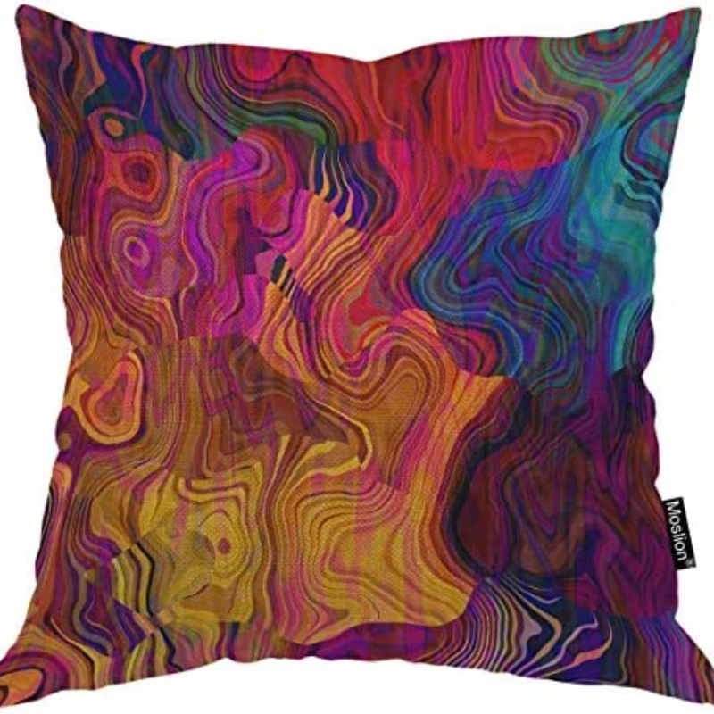 

Moslion Color Throw Pillow Cover Abstract Colorful Rainbow Square Pillow Case for Home Car Decorative Cotton Linen 18x18 Inch
