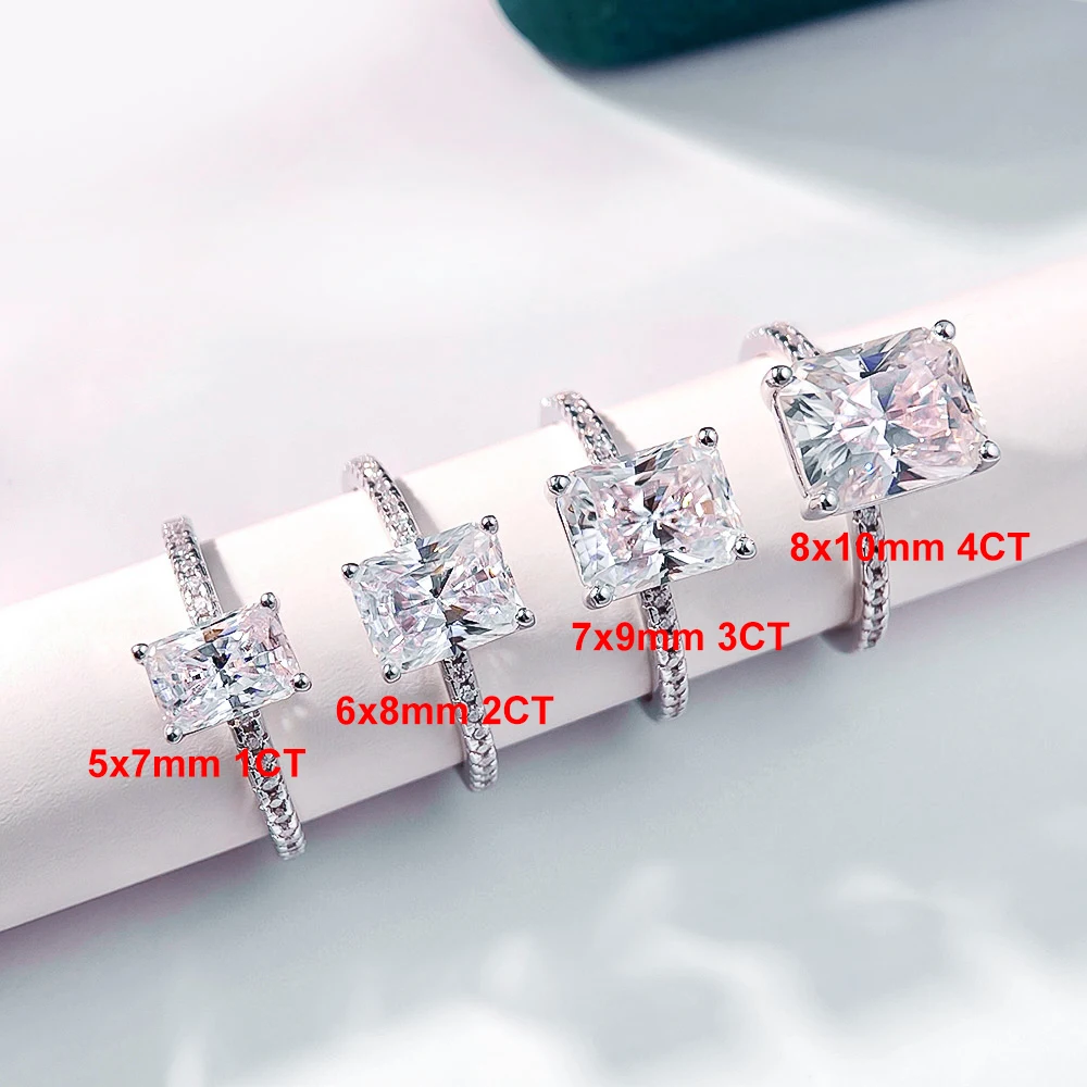 1/2/3/4CT Radiant Cut Moissanite Engagement Ring GRA Certified 925 Sterling Silver Halo Diamond Wedding Bands for Women Jewelry 2