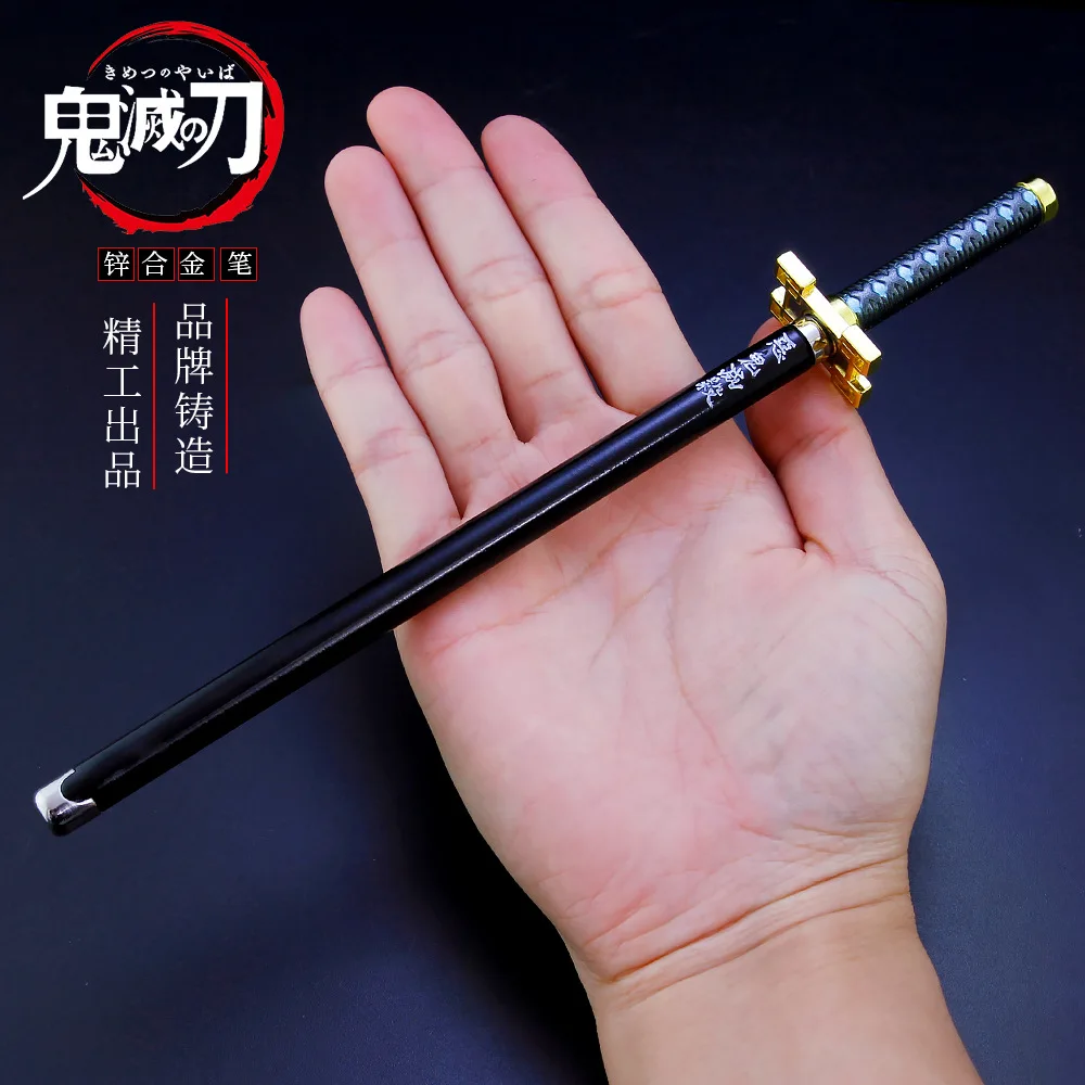 20CM Anime Demon Slayer Sword Model Gel Pen Kimetsu No Yaiba Tanjirou Weapon Black Refill Cosplay Prop Student Gift Box Package