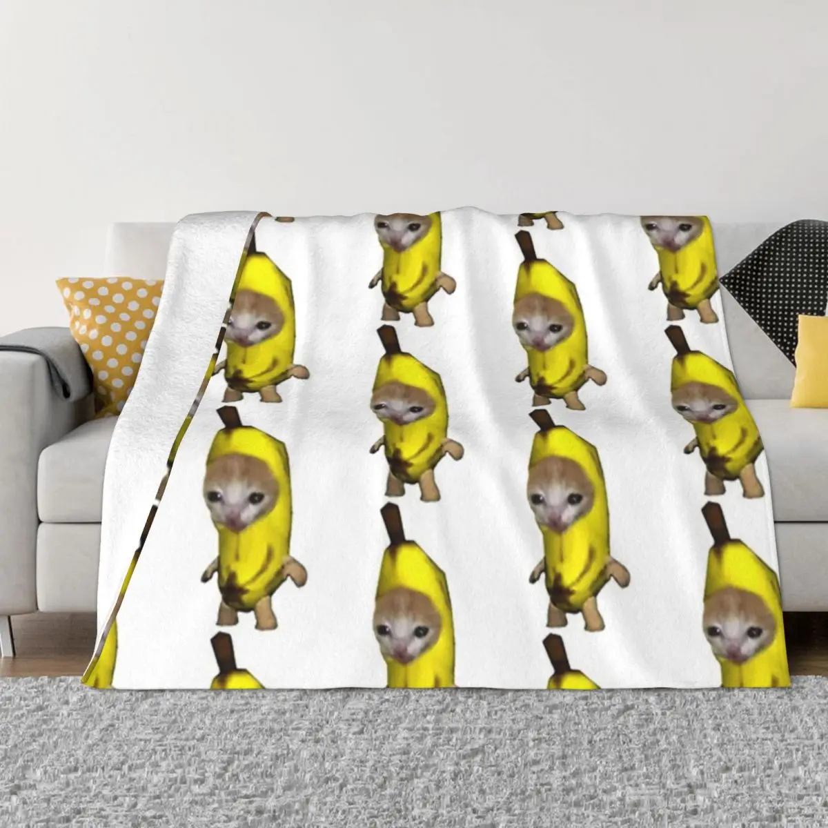 

Banana kitten Throw Blanket for sofa Multi-Purpose Vintage Custom Blankets