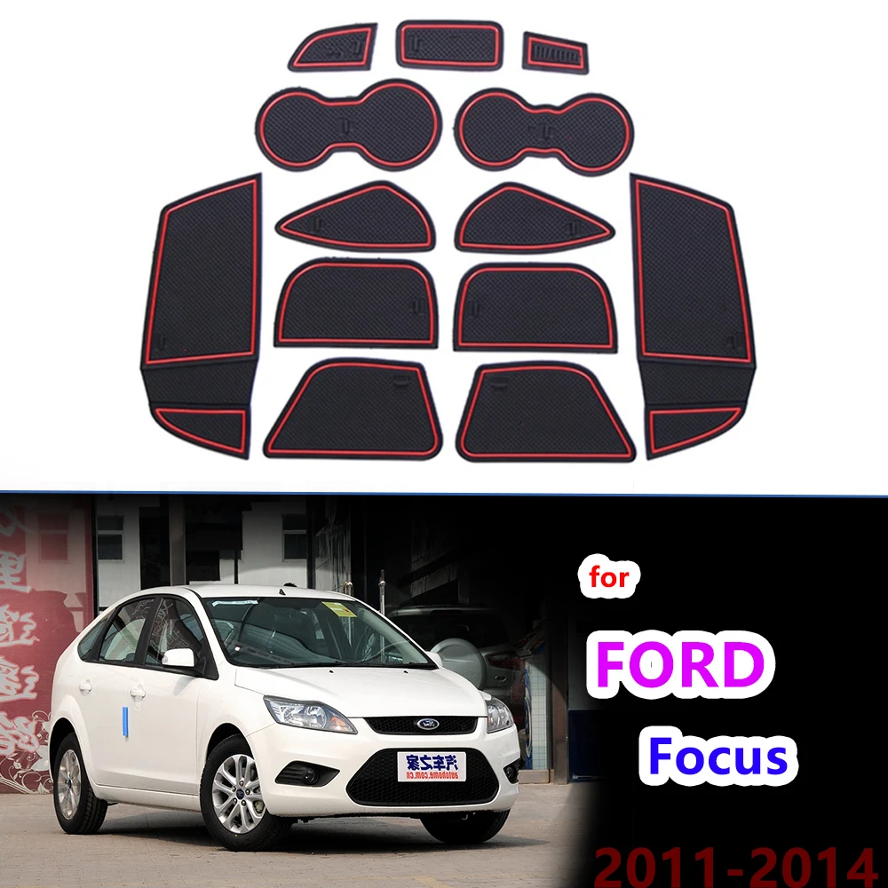 

Противоскользящий резиновый коврик для ворот и чашек для Ford Focus 3 MK3 2011 2012 2013 2014, предварительно раздвижной дверной коврик с пазами, аксессуары, наклейки