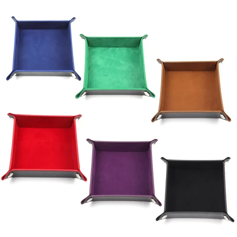 Foldable Dice Tray Box PU Leather Folding Square Coin Square Tray Dice Game 6 Colors