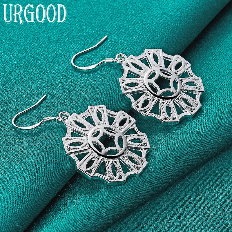 

925 Sterling Silver Round Geometric Pattern Drop Earrings For Women Party Engagement Wedding Fashion Jewelry Gift