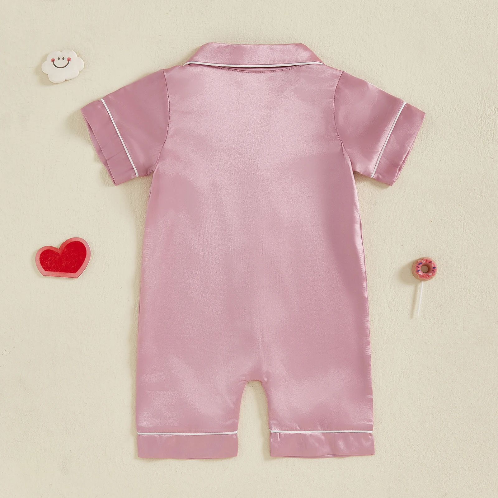 Description Picture 4 of itemToddler Baby Boy Girl Satin Pajama Infant Button-up Shorts Jumpsuit Children Cotton Short Sleeve Sleepwear Newborn Romnpers