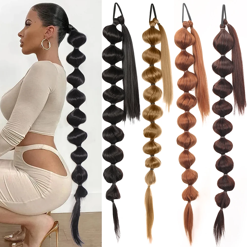 30 Inch Bubble Ponytail Extension For Women Long Braided Ponytail Extension Afro Puff Ponytail Extension Wrap Around Ponytail Wi