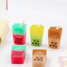 

2022 New Rubber Milk Tea Cup Shape Rectangular Eraser Creative Fun Cartoon Student School Supplies Give Birthday Gift Wholesales