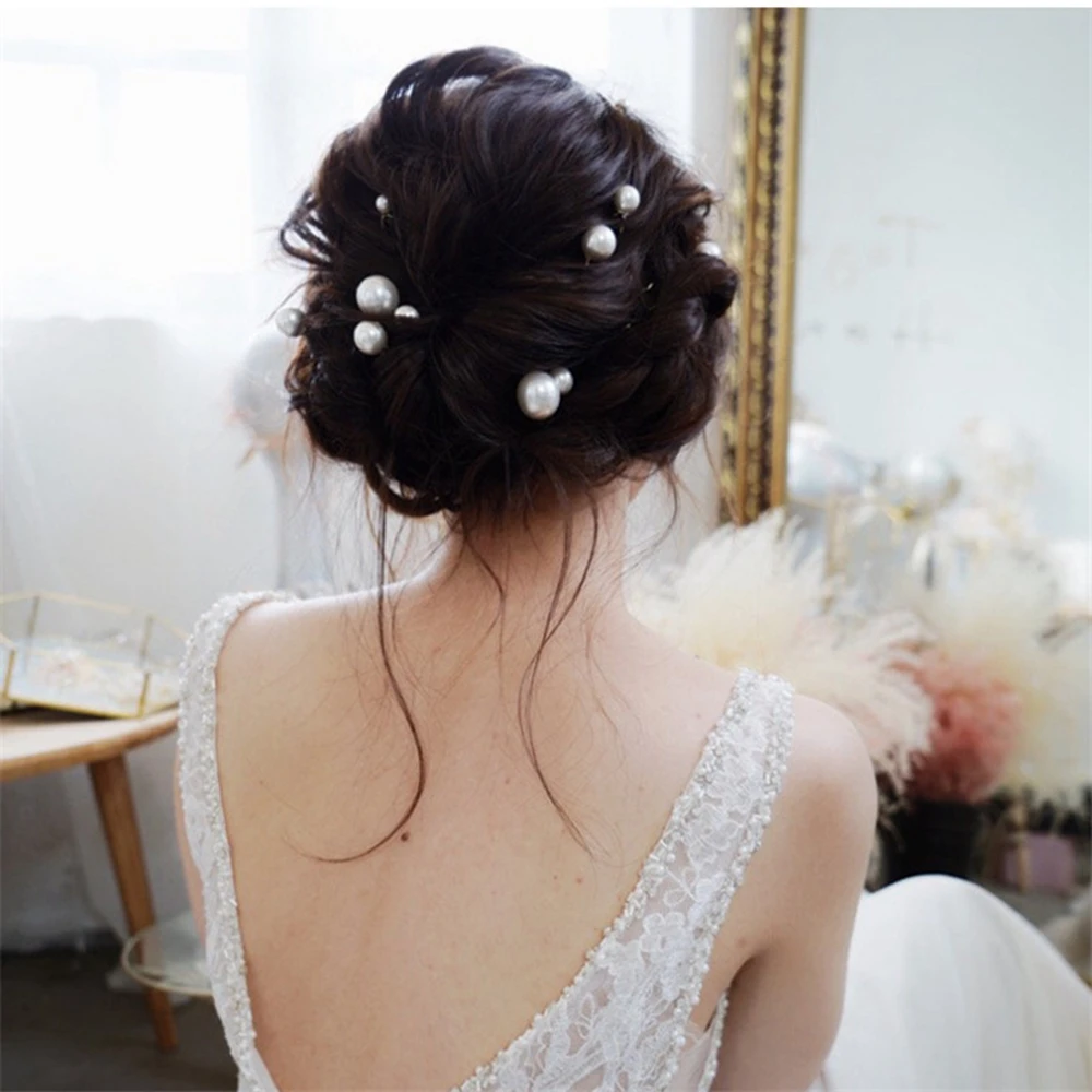 20pcs Pearl Bridal U-shaped Pin Metal Barrette Clip Hairpins Rhinestone Wedding Hairstyle Design Tools Women Hair Accessories