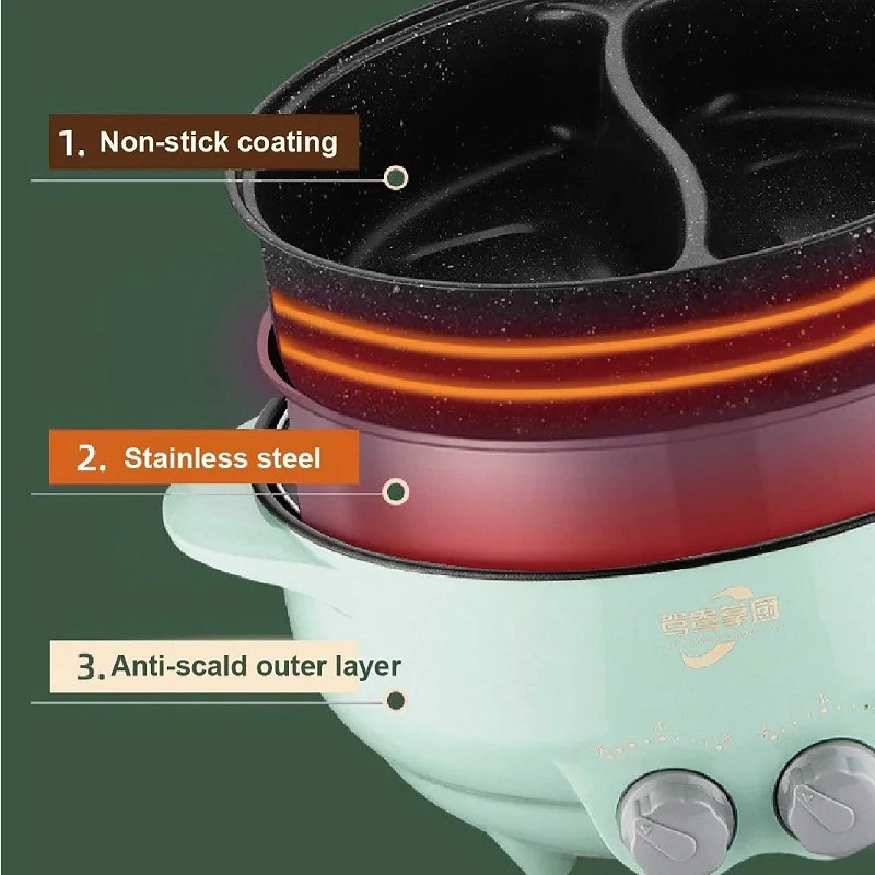 2000W Household Large Capacity Yuanyang Electric Hot Pot Multifunctional All-in-one Electric Frying Pan Electric Cook Pot 6L 5