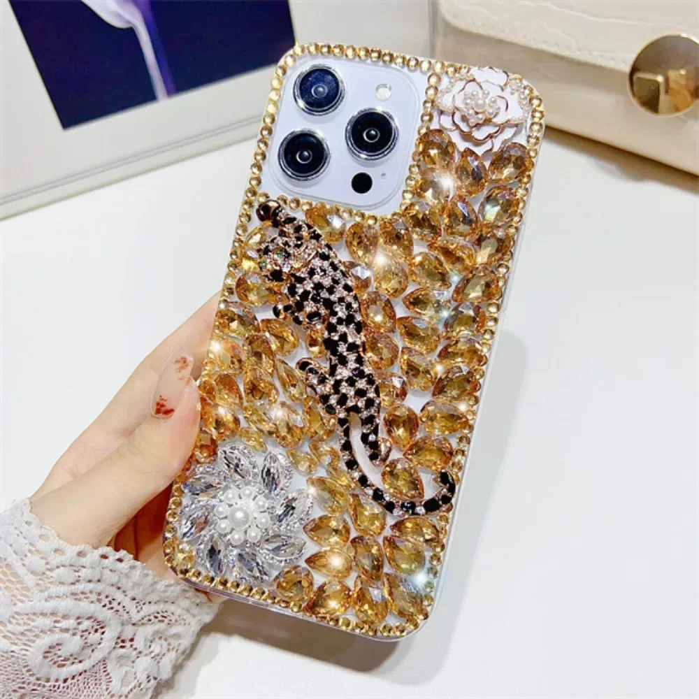 Luxury Bling Diamond Male Leopard Rhinestone Case for Huawei Honor 70 80 90 100 Pro Lite 8X 9X X40i X50i