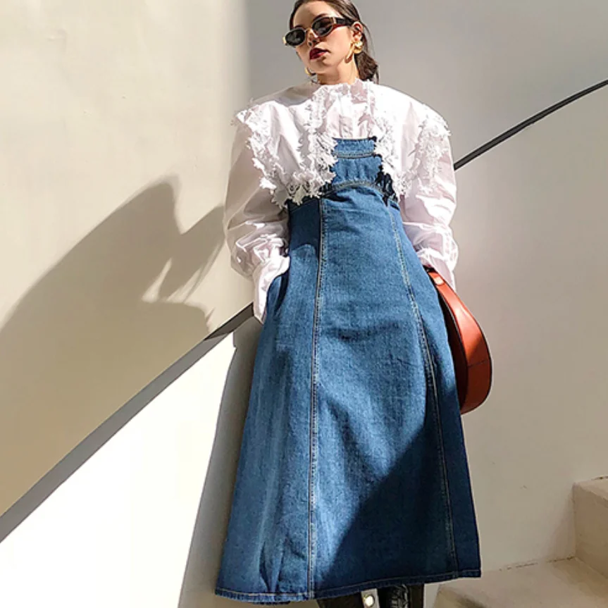 Midi Length Denim Dress Women's Denim Midi Dress - Sleeveless Jean Dress  With Pocket, Loose Fit Summer Dress Extravagant Dress For Women