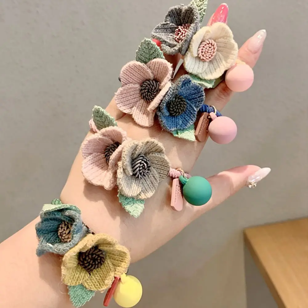 

Hair Accessories Cute Flowers Women Wool Knitting Scrunchie Hair Bands Headband Rubber Band