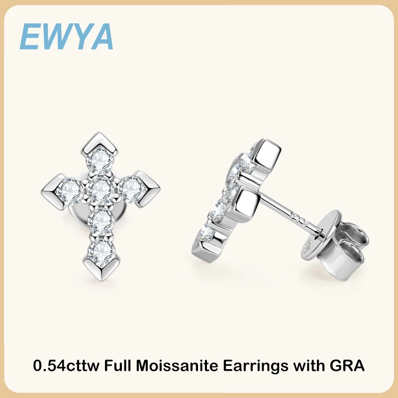 

EWYA Real D Color 0.54cttw Cross Full Moissanite Earrings for Women S925 Sterling Silver Diamond Earring Ear Studs Wholesale
