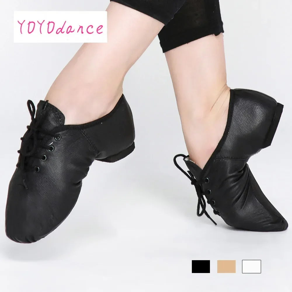 Black Tan Lace Up Geniune Pig Leather Dancing Shoe From Children to Adult Quality Oxford Jazz Dance Shoes 3