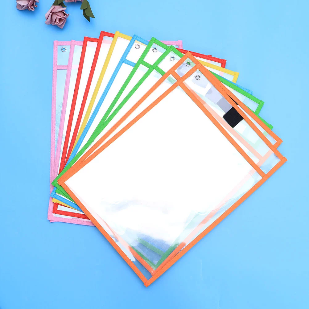 

Reusable Dry Erase Pockets Assorted Colors Stationery for Office School with Pen Case PVC Transparent Write and Wipe