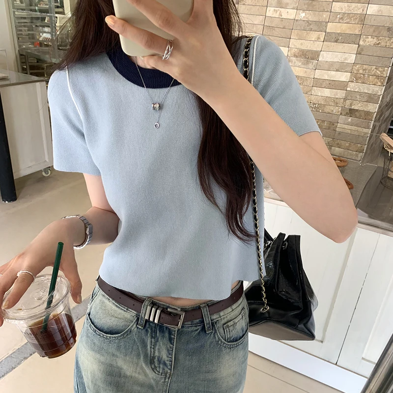 

Women 2024 Spring Summer New Fashion Short Sleeve T-shirt Chic Round Neck Loose Basic All-match T-shirt Retro Casual Top