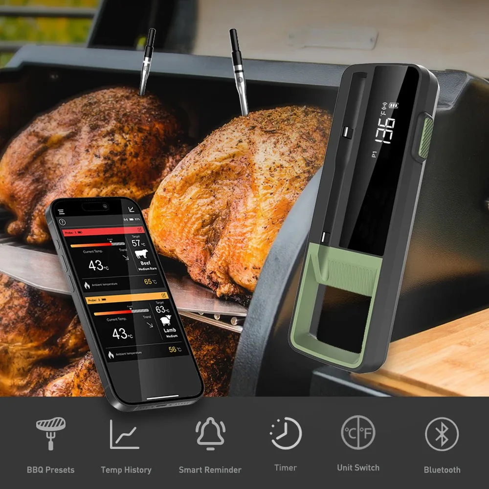 Wireless Meat Thermometer Waterproof Probe Bluetooth Digital Kitchen Thermometer with Temperature Display Screen & APP 4