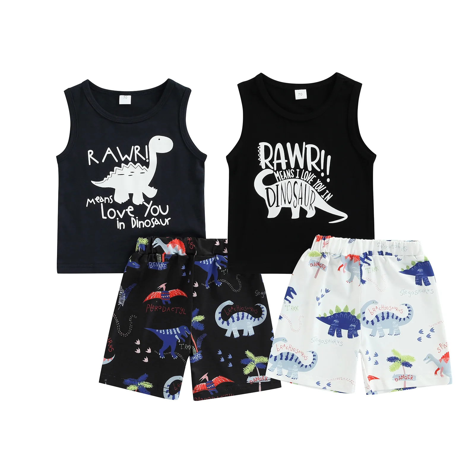 

Lioraitiin 0-3Years Toddler Baby Boy 2Pcs Fashion Clothing Set Summer Sleeveless Dinosaur Printed Vest Top Shorts