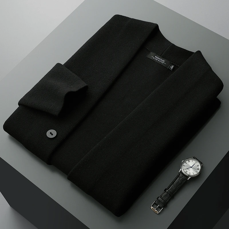 Autumn and winter new men's high-end V-neck solid color long-sleeved cardigan 100% pure wool leisure business coat