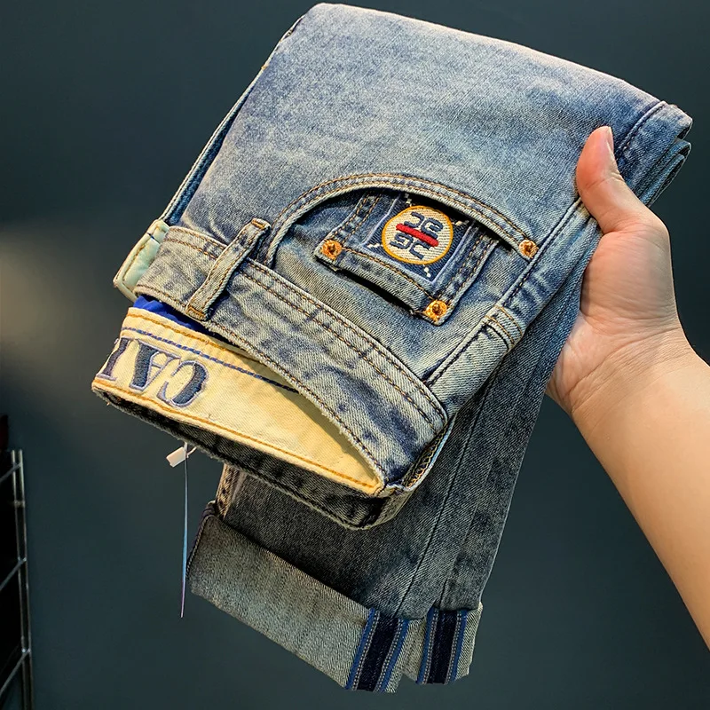 2024 New American Casual Jeans Men'S Loose Harlan Pants High End Embroidered Straight Tube Slim Fit Casual Fashion Denim Pants