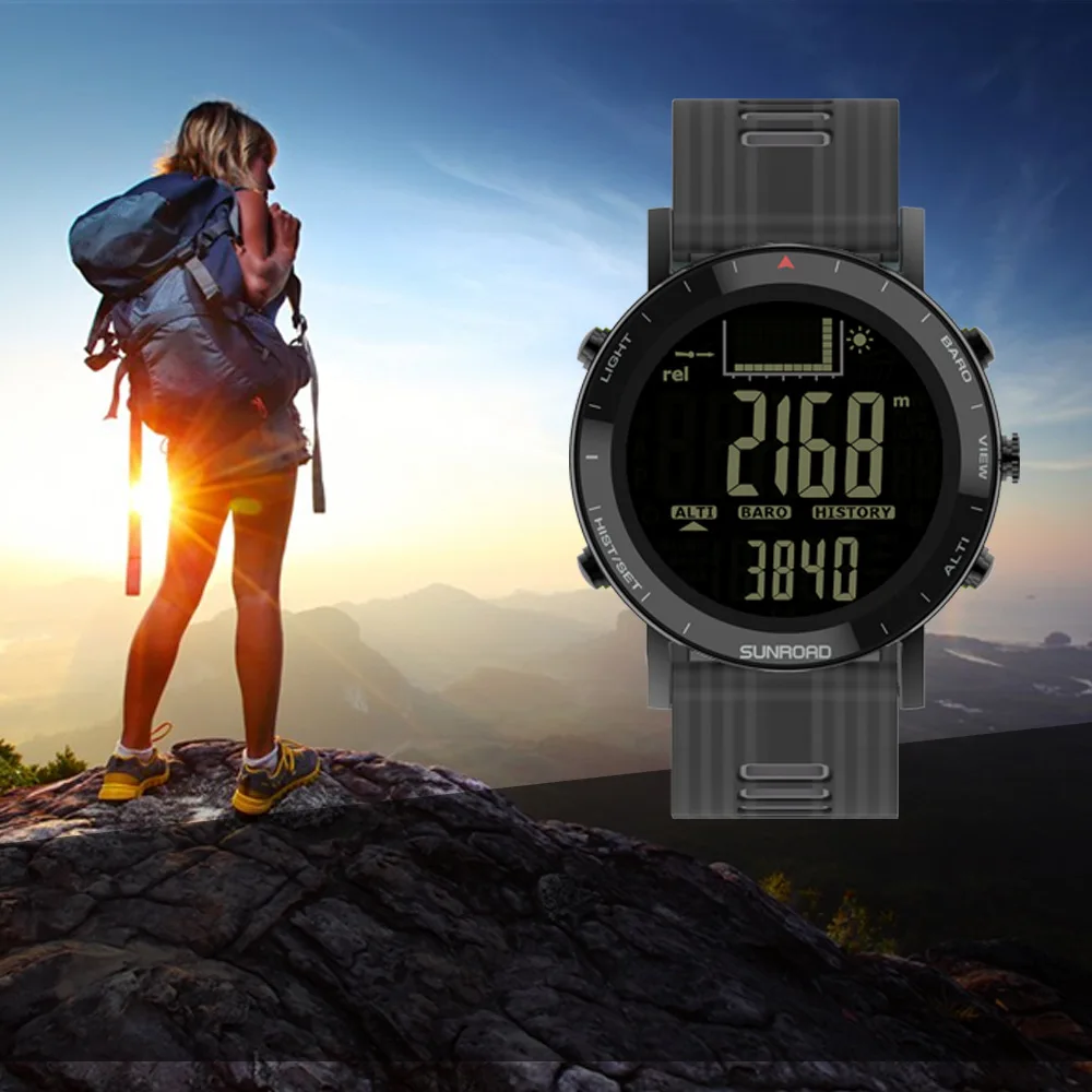 SUNROAD reloj inteligente multifuncional de acero inoxidable FR862 resistente al agua hasta 10ATM para montanismo pesca y natacion