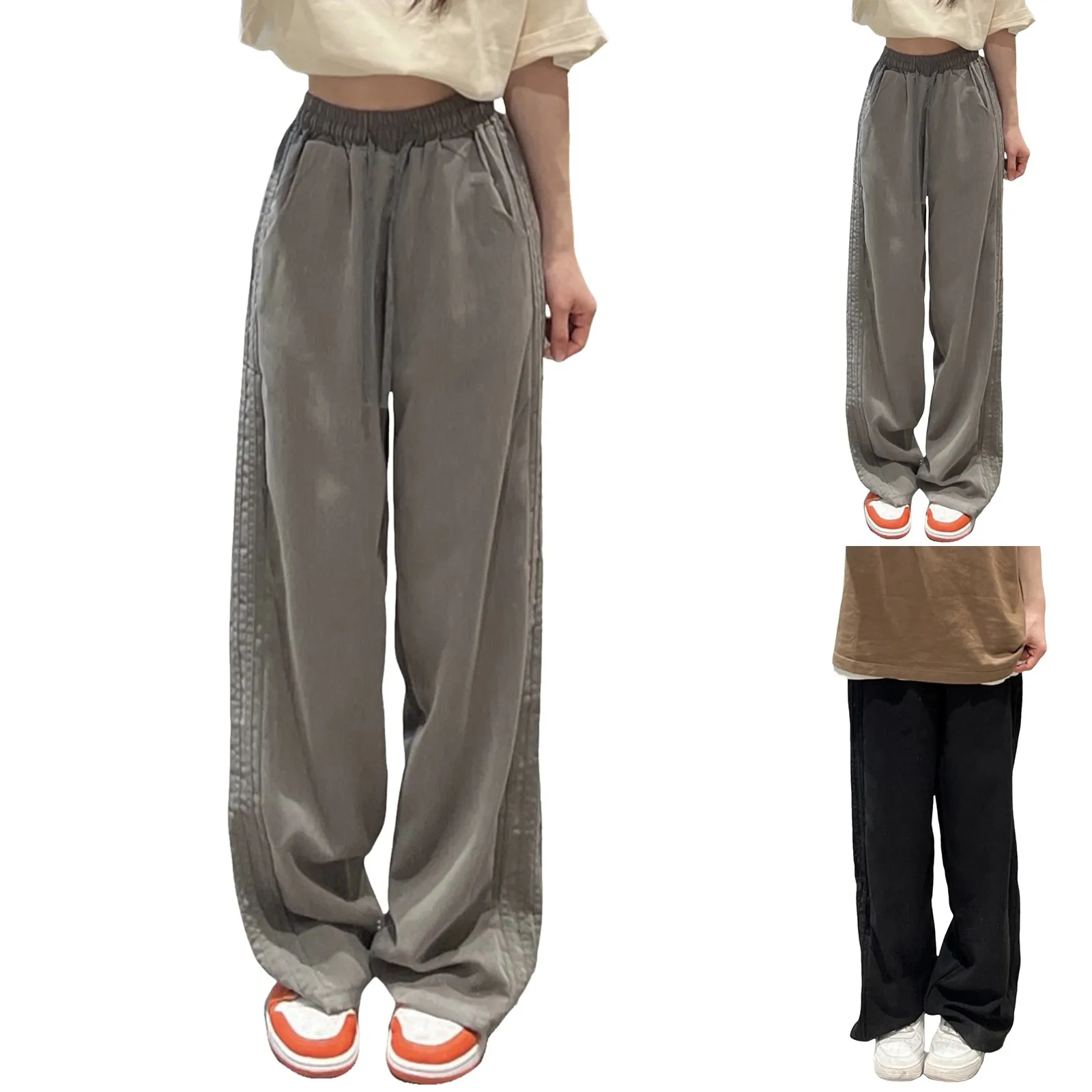 

Women's Long Pants Retro Side Stripes Casual Loose Fitting Flesh Covering Suit Pants Wide Leg High Waist Comfortable Costume