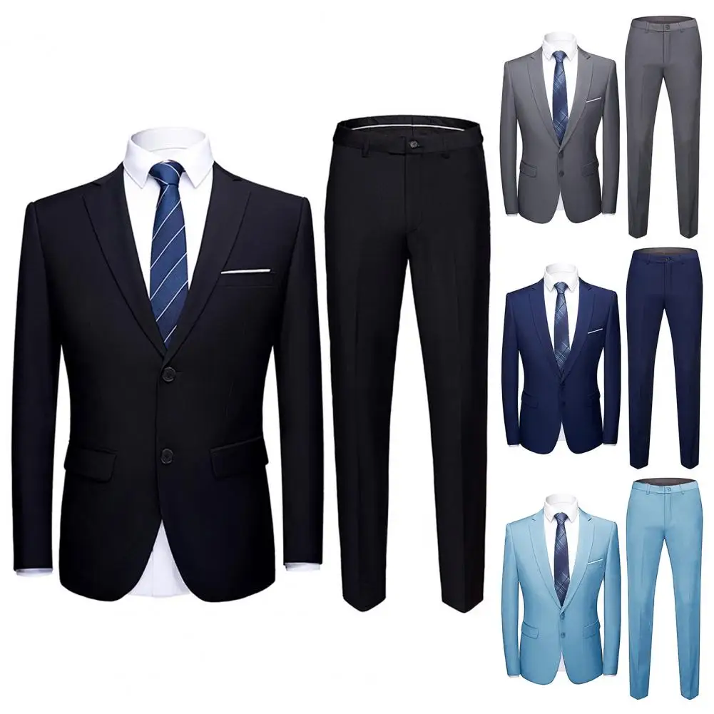 Jacket + Pants 2 Pieces Set / Fashion New Men's Casual Boutique Business Dress Wedding Groom Suit Coat Blazers Trousers formal suit