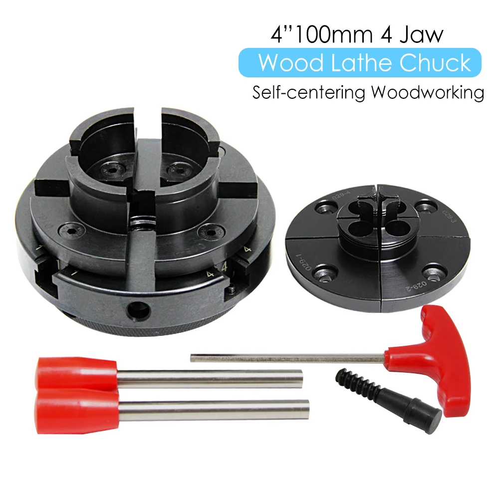 

Woodworking Turning Tool with 2 Jaw Sets Mount Thread 1 Inch 8TPI / M33x3.5 with 4 Jaw Self-Centering 4" Wood Lathe Chuck