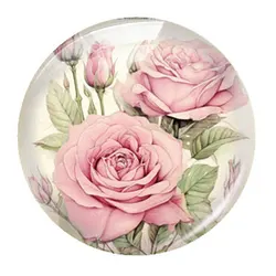 Elegant Handmade Pink Rose and Peony Glass Cabochon - 30mm--5pcs (O)