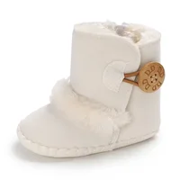 2024 Autumn Winter Baby Boots, Infant Girls Boys Warm Fashion Solid Shoes with Fuzzy Balls First Walkers Kid Shoes 0-18M 6