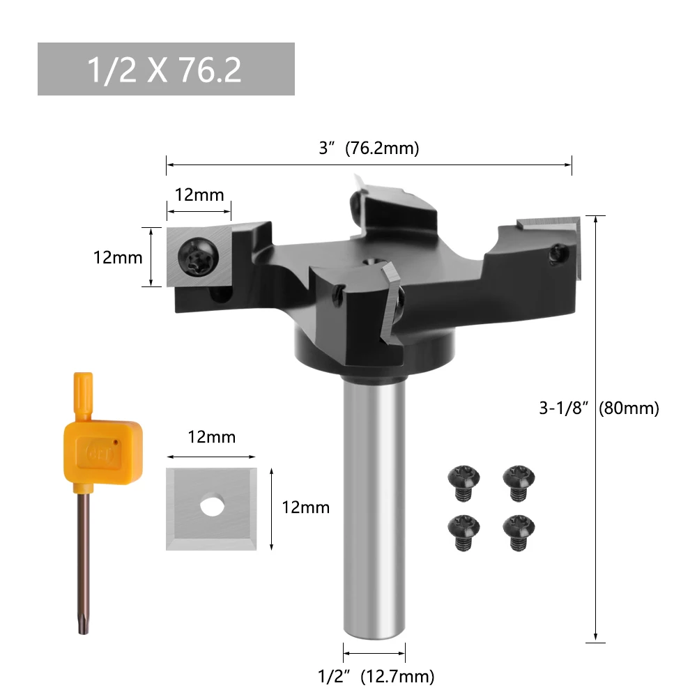 12mm 1/2 "Schaft austauschbare Klinge Hobel bohrer Plan fräser Fräser Einsatz-Stil Spoil board CNC Oberflächen fräser für Holz – Detail 3