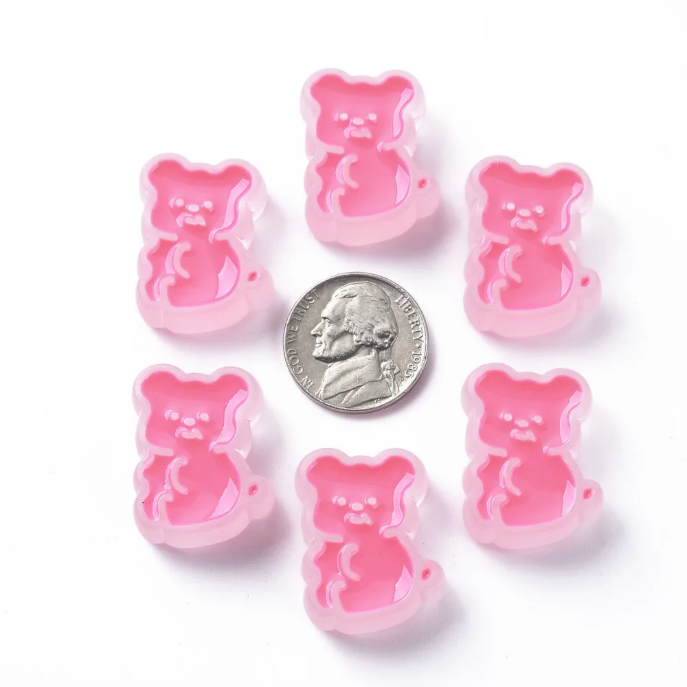 100pc Transparent Acrylic Beads with Enamel Frosted Bear Pink 26.5x20x9mm Hole: 3mm