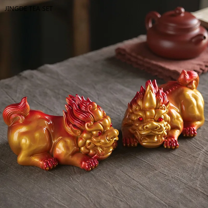 Creative Color-changing Zhaocai Tea Pet Resin Pixiu Feng Shui Decoration Tea Table Accessories Exquisite Tabletop Tea Decoration