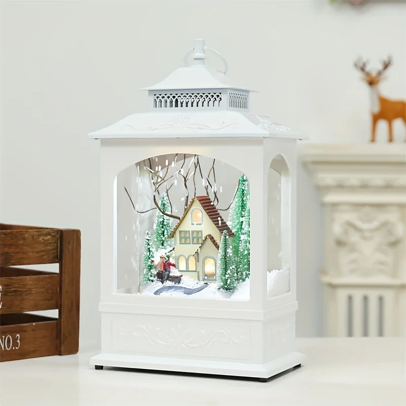 

1pc Musical Snow Globe Lantern with Timer, USB\/Battery Operated Lighted Swirling Singing Water Glittering Lantern