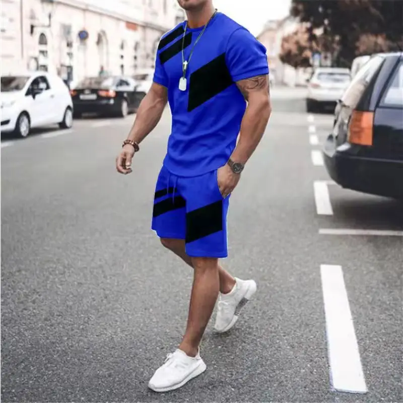 

2022 New men's Short Sleeved Shorts Round Neck Casual Versatile T-shirt Trendy 3D Printed Loose Tracksuit