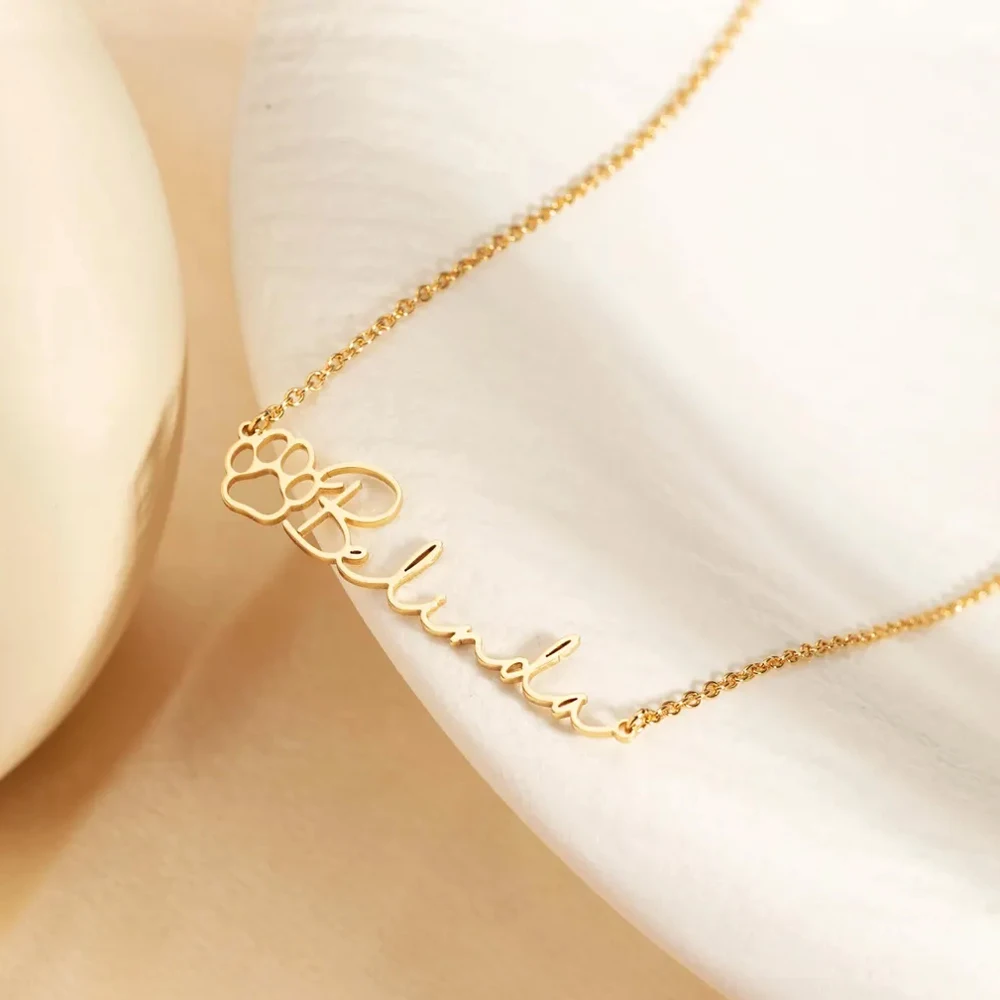COOLTIME Katzenpfoten-Namenskette, personalisierter Name, Haustier-Gedenk-Halsband, Damen-Halskette, Schmuck, Geburtstagsgeschenk für Mama ﻿ – Detail 7