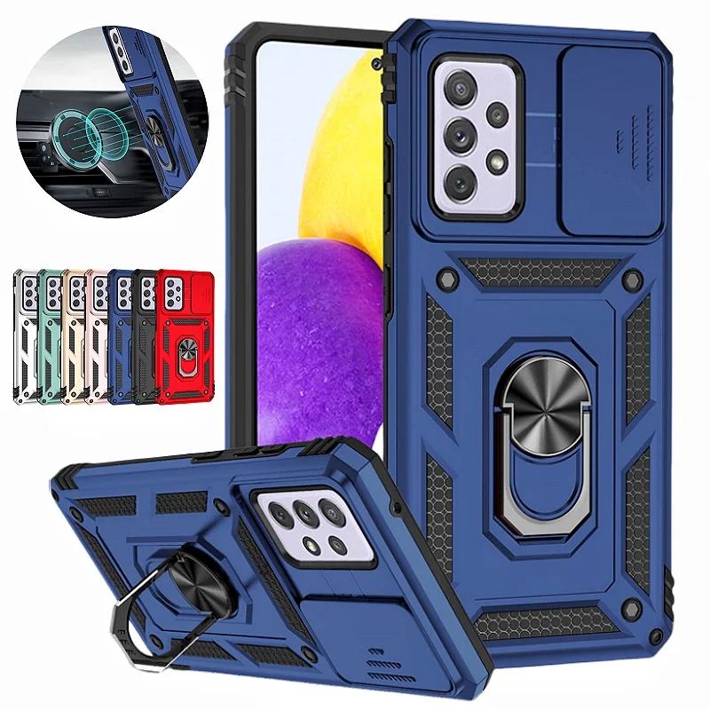 Shockproof Slide Camera Armor Case with Car Magnetic Holder Ring for Smartphone Protection