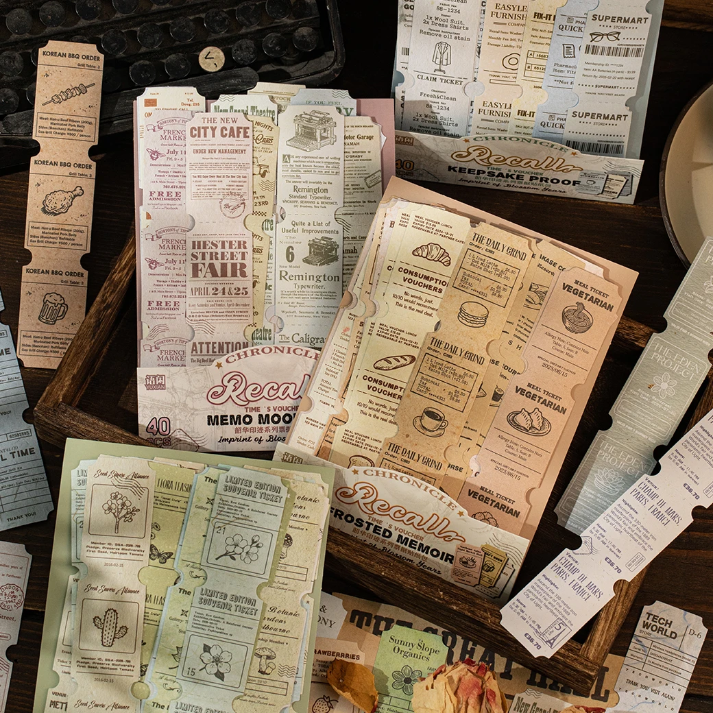 Vintage-Inspired Receipt Paper Set - 40 Pieces for Creative Journaling and Scrapbooking