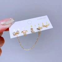 5pcs/set Mixed Cartoon Stud Earrings Gold Color Plated Cubic Zirconia Crystal Women Girls Jewellery 2