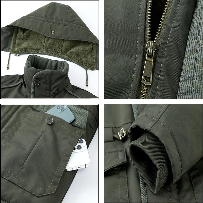 2023 New Men Winter Fleece Warm Detachable Hooded Jacket Men Business Casual Large Size Outdoors Windproof Work Jacket Male Coat 6