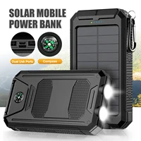 20000mAh Solar Power Bank Portable Waterproof Outdoor Dual USB Ports Fast Charging LED Flashlight for iPhone, Tablet and Android