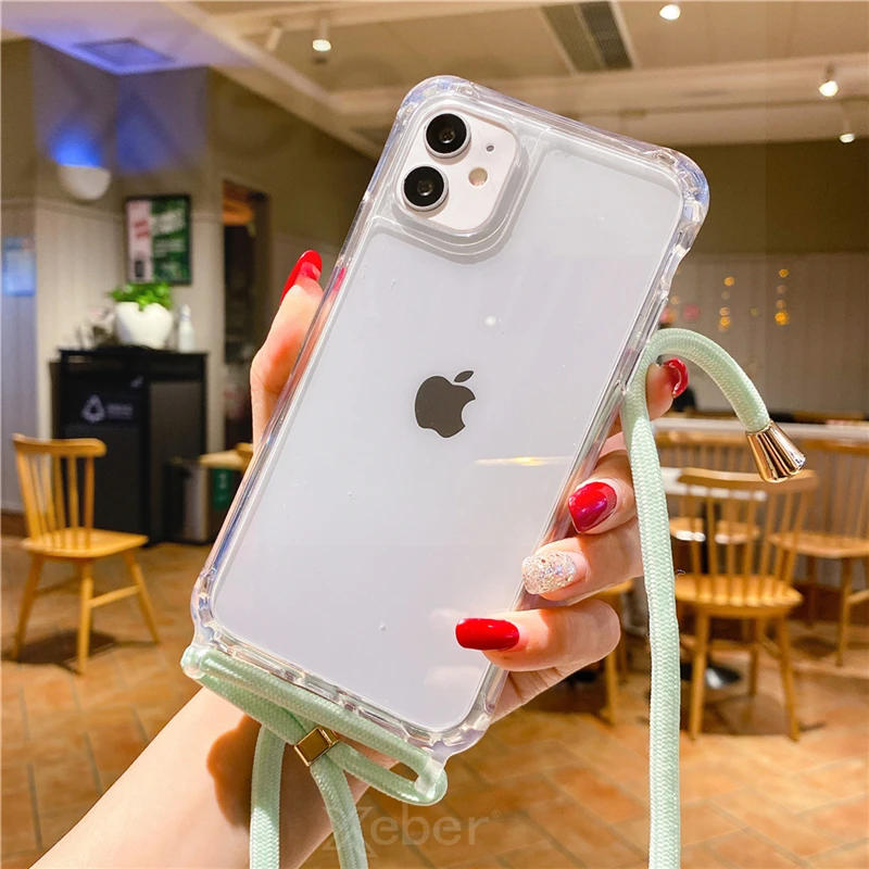 Transparent Crossbody Phone Case with Necklace Cord and Soft Cover