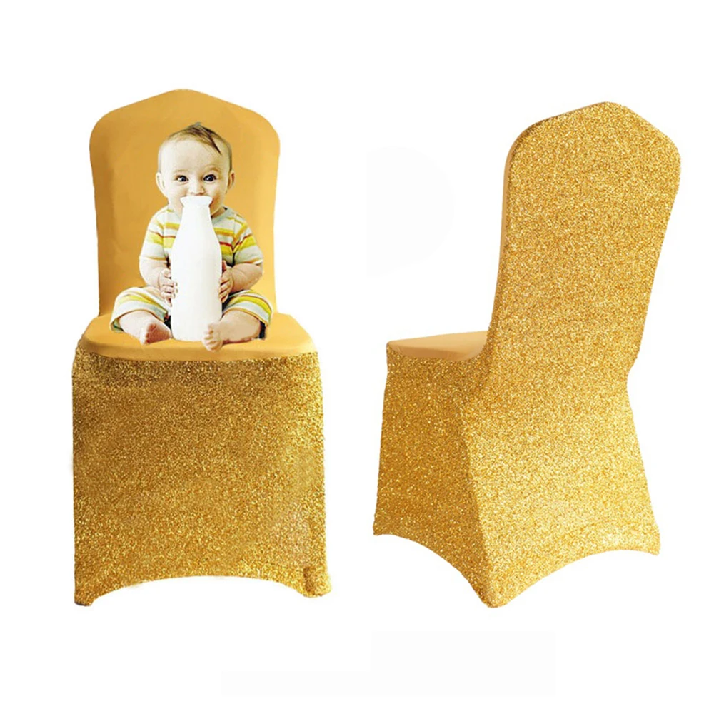 124pcsSpandexGlitterChairCoversGoldSilverElasticStretch