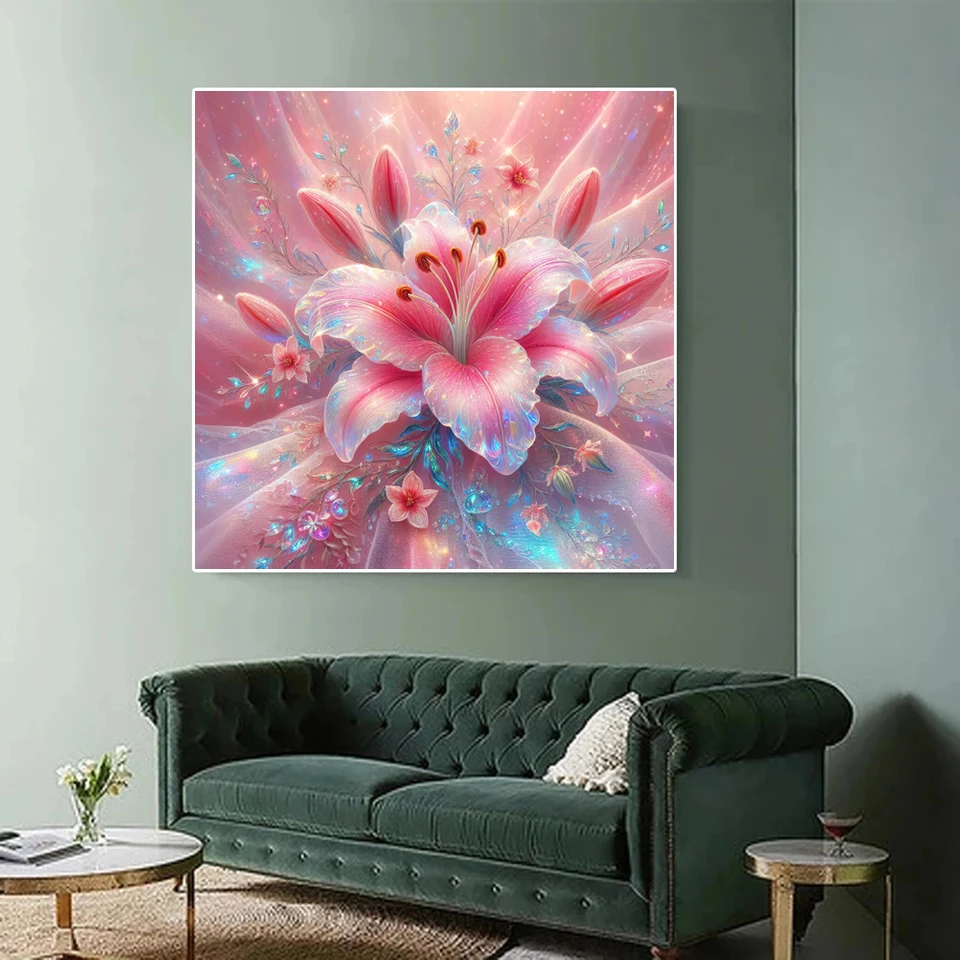 2024 New Diamond Painting Fantasy Pink Lily Full Diamond Mosaic Art flower Embroidery Cross Stitch Pictures for Home Decoration 2
