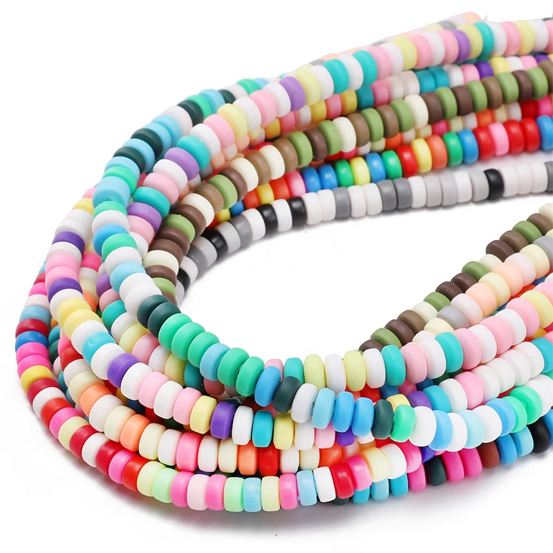 Neue 6x3mm bunte flache runde lose Spacer-Perlen aus Polymer-Ton für die Schmuckherstellung, DIY-Handarbeitszubehör